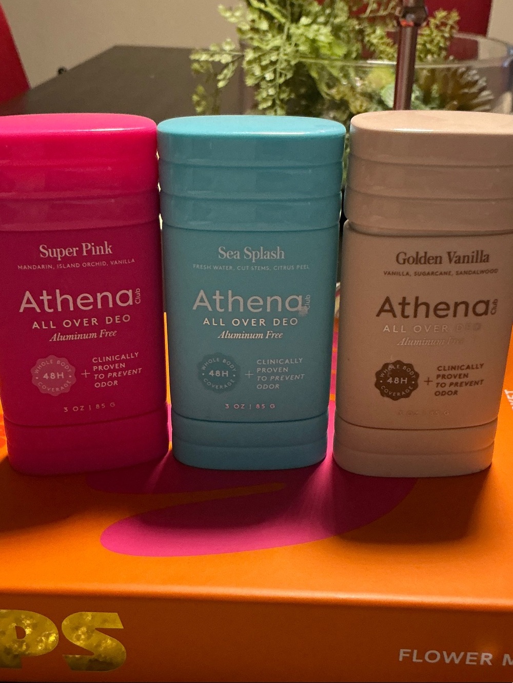 Athena Deodorant Trio — Super Pink, Sea Splash Teal, Golden Vanilla Beige